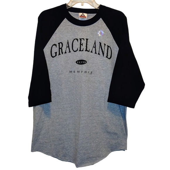 New 90's Vintage Elvis Graceland Memphis Black & Gray XL Baseball Style T-Shirt - Picture 8 of 9